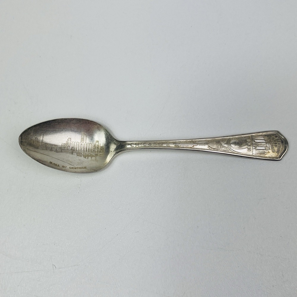 Vtg 1933 A Century of Progress Hall Of Science Silver Plated Souvenir Spoon